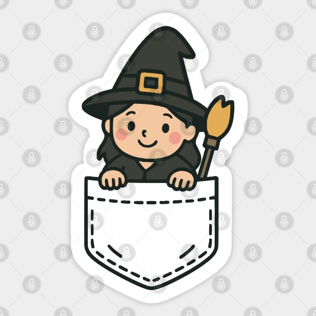 Cute Witch Pocket Pal Funny Halloween Witch Magic Humor Sticker by Yesteeyear